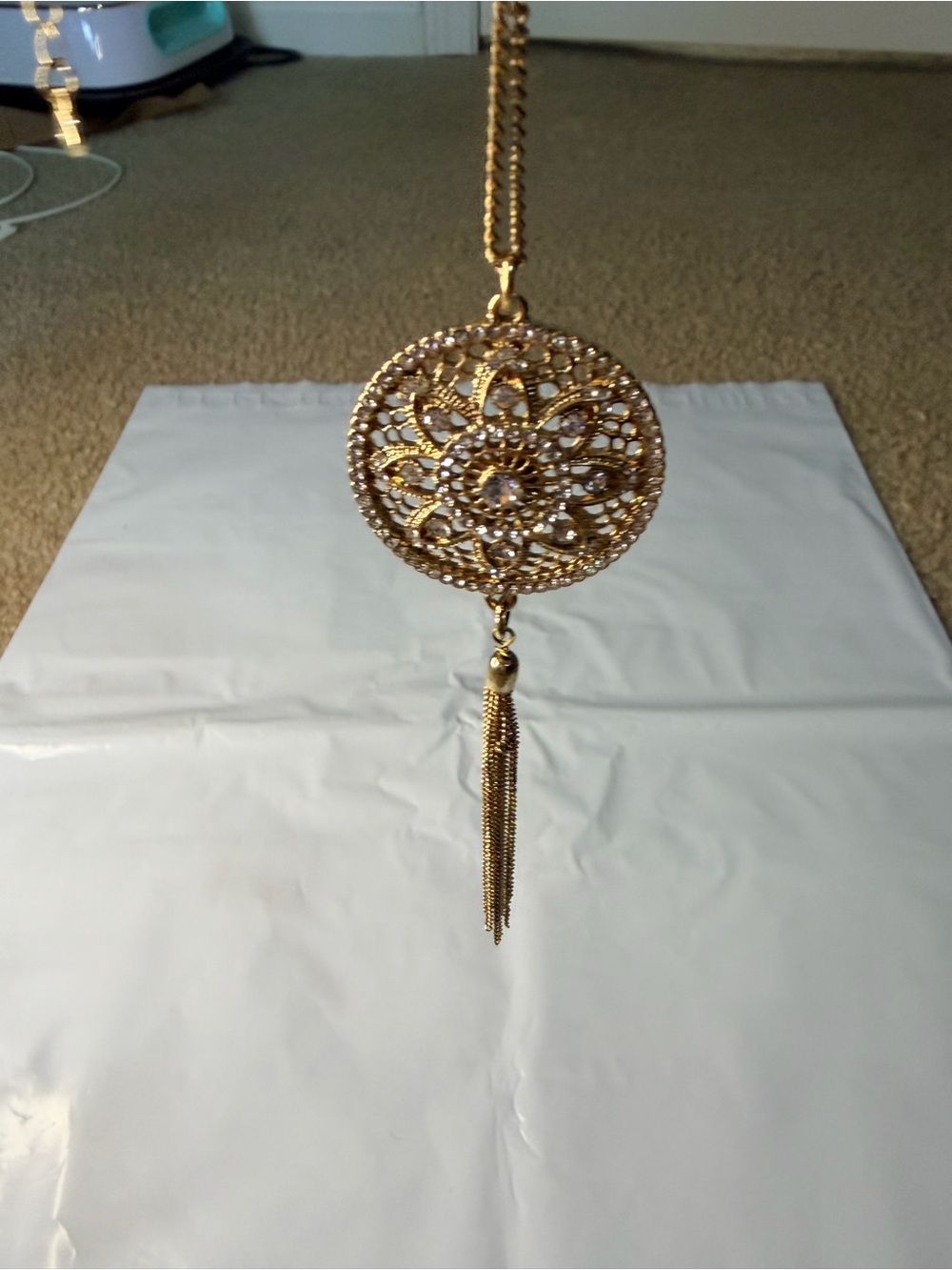 Gold Filigree Medallion Pendant Necklace with Tassel